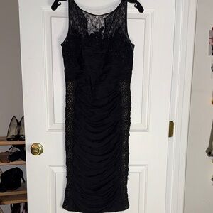 Carmen Marc Valvo Black Lace Midi Dress